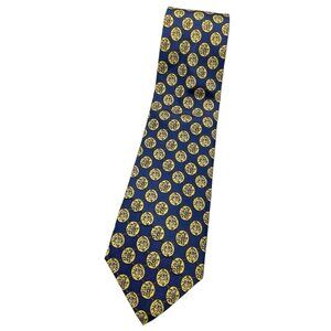 E. MARINELLA Men's 100% Silk Necktie LUXURY XL Blue Yellow Medallion W:4" EUC